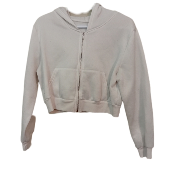SHEIN Tops - SHEIN White Cropped Zip-Up Hoodie